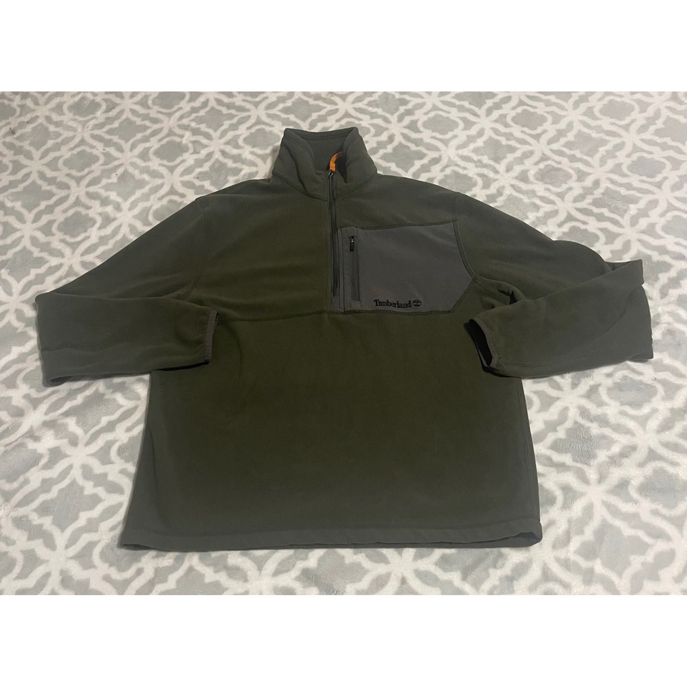Timberland Mens 1/4 Zip Fleece‎ Pullover Olive Green Mock Neck Size M